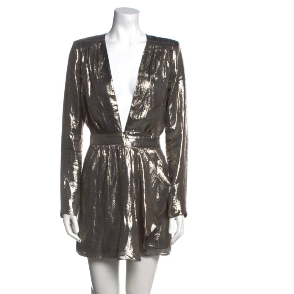 Ramy Brook metallic v-neck mini dress with long sleeves